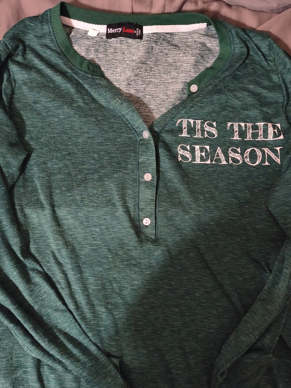 Green 'Tis The Season' Long Sleeve Henley Tee